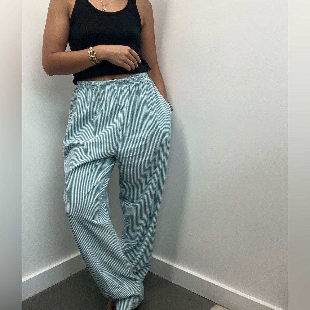 Vintage Mint Green Striped 90’s Slouchy Wide Straigjt Leg Textured Pants Size M